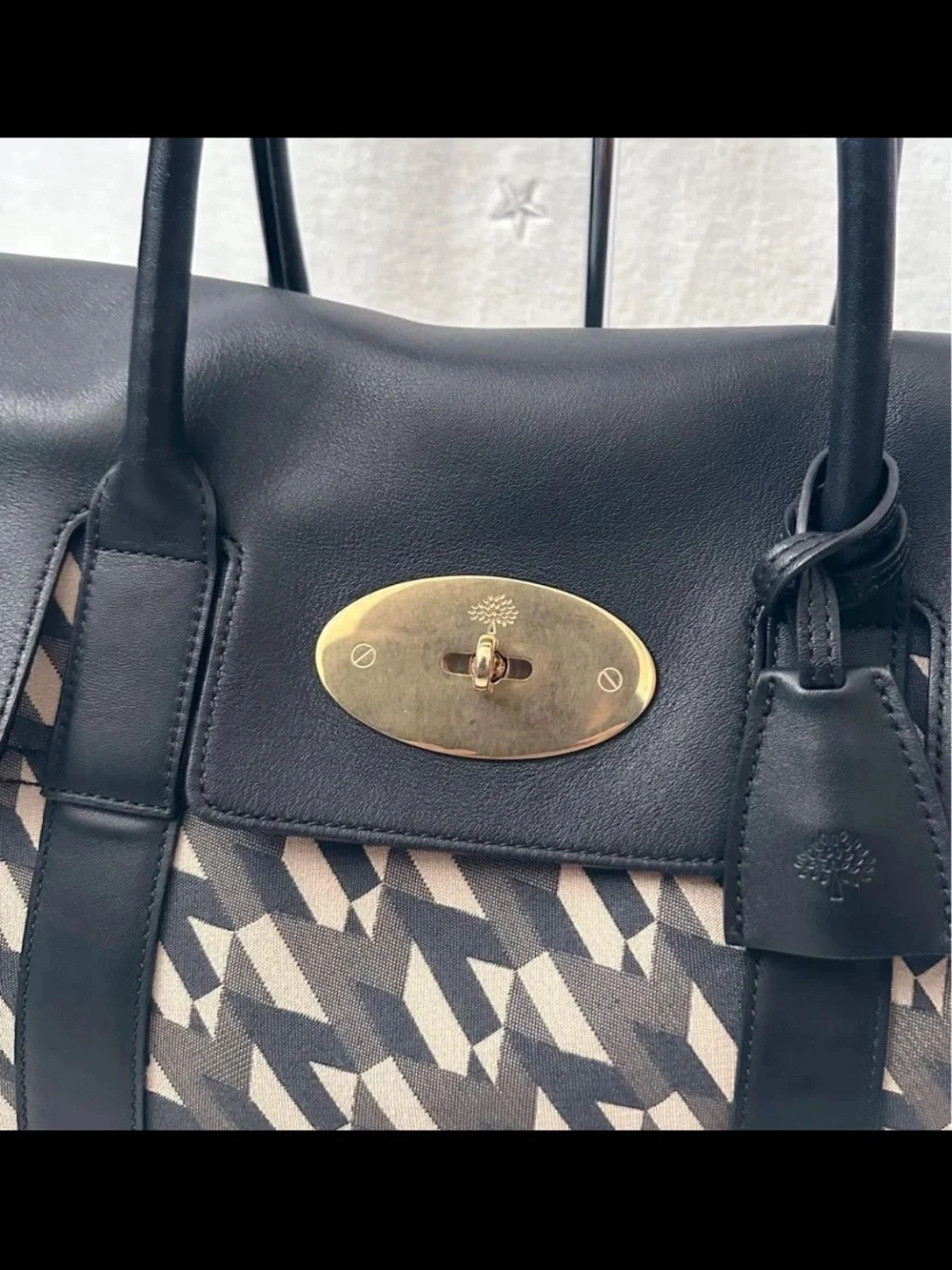 Mulberry Black and Beige Geometric Satchel